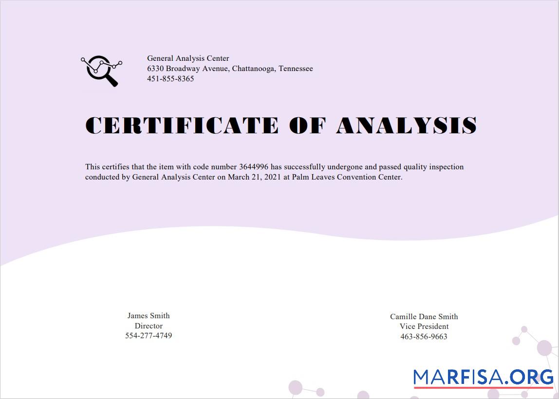 Printable USA General Analysis cert template